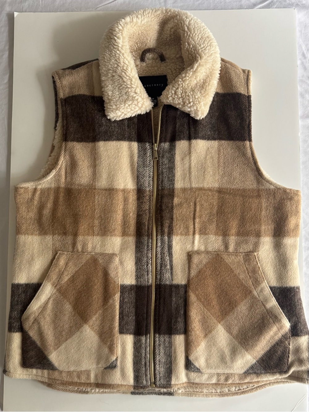 Sanctuary Plaid Sherpa Lined Vest Size L NWT